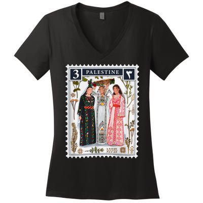 Palestine Stamp Retro Palestine Women Women's V-Neck T-Shirt