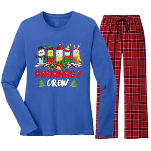 Pills Snow Reindeer Santa Claus Pharmacy Crew Christmas Gift Women's Long Sleeve Flannel Pajama Set 