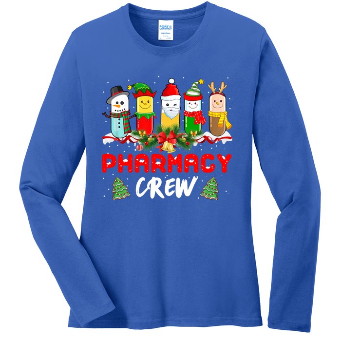 Pills Snow Reindeer Santa Claus Pharmacy Crew Christmas Gift Ladies Long Sleeve Shirt