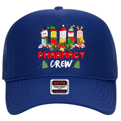 Pills Snow Reindeer Santa Claus Pharmacy Crew Christmas Gift High Crown Mesh Back Trucker Hat