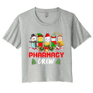 Pills Snow Reindeer Santa Claus Pharmacy Crew Christmas Gift Women's Crop Top Tee