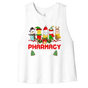 Pills Snow Reindeer Santa Claus Pharmacy Crew Christmas Gift Women's Racerback Cropped Tank