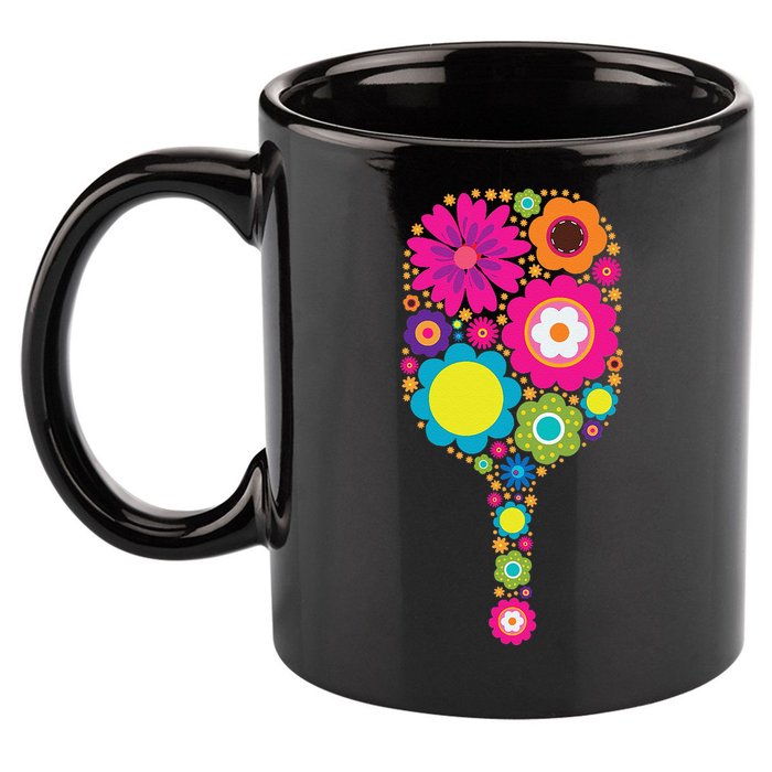 Pickleball Sports Racquet Racket Paddle Flowers 11oz C Handle Ceramic Mug