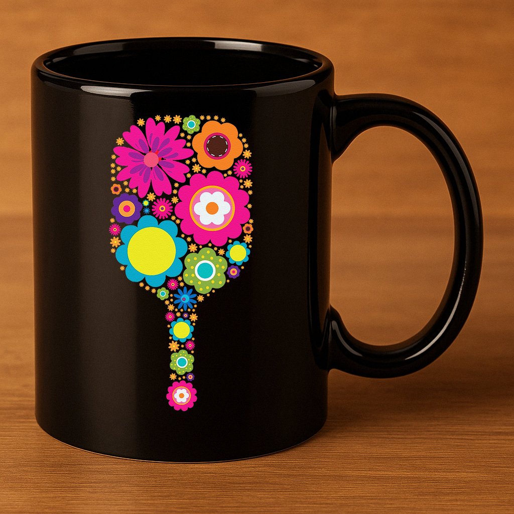 Pickleball Sports Racquet Racket Paddle Flowers 11oz C Handle Ceramic Mug