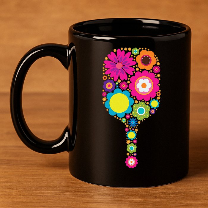 Pickleball Sports Racquet Racket Paddle Flowers 11oz C Handle Ceramic Mug