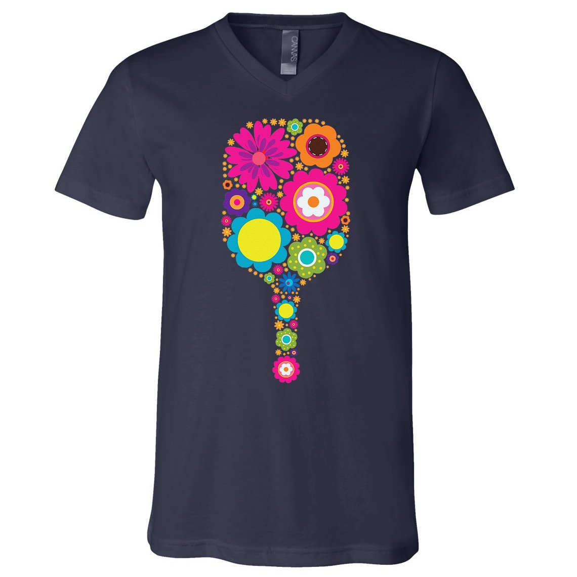 Pickleball Sports Racquet Racket Paddle Flowers V-Neck T-Shirt
