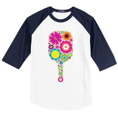 Pickleball Sports Racquet Racket Paddle Flowers Baseball Sleeve Shirt