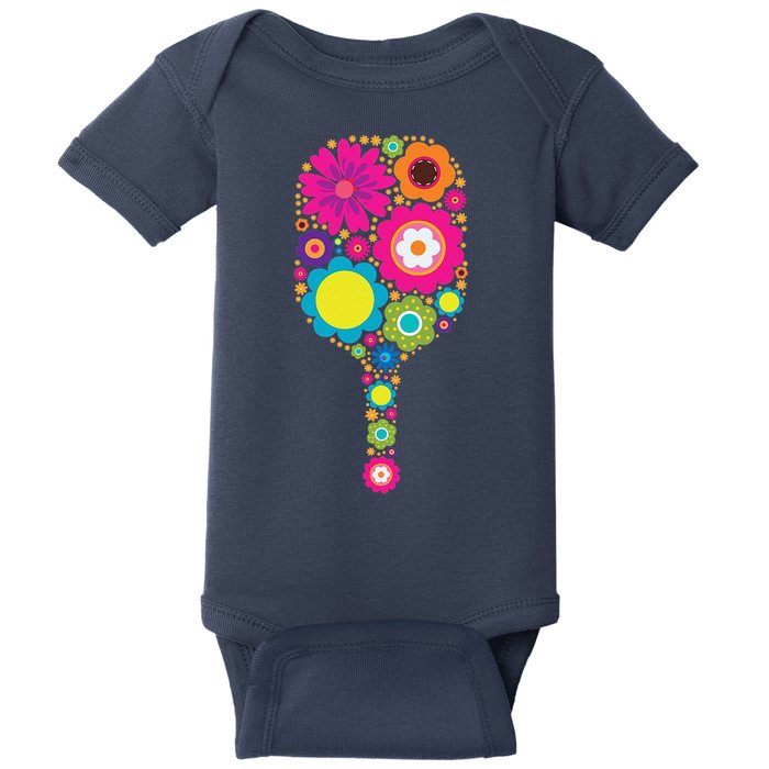 Pickleball Sports Racquet Racket Paddle Flowers Baby Bodysuit