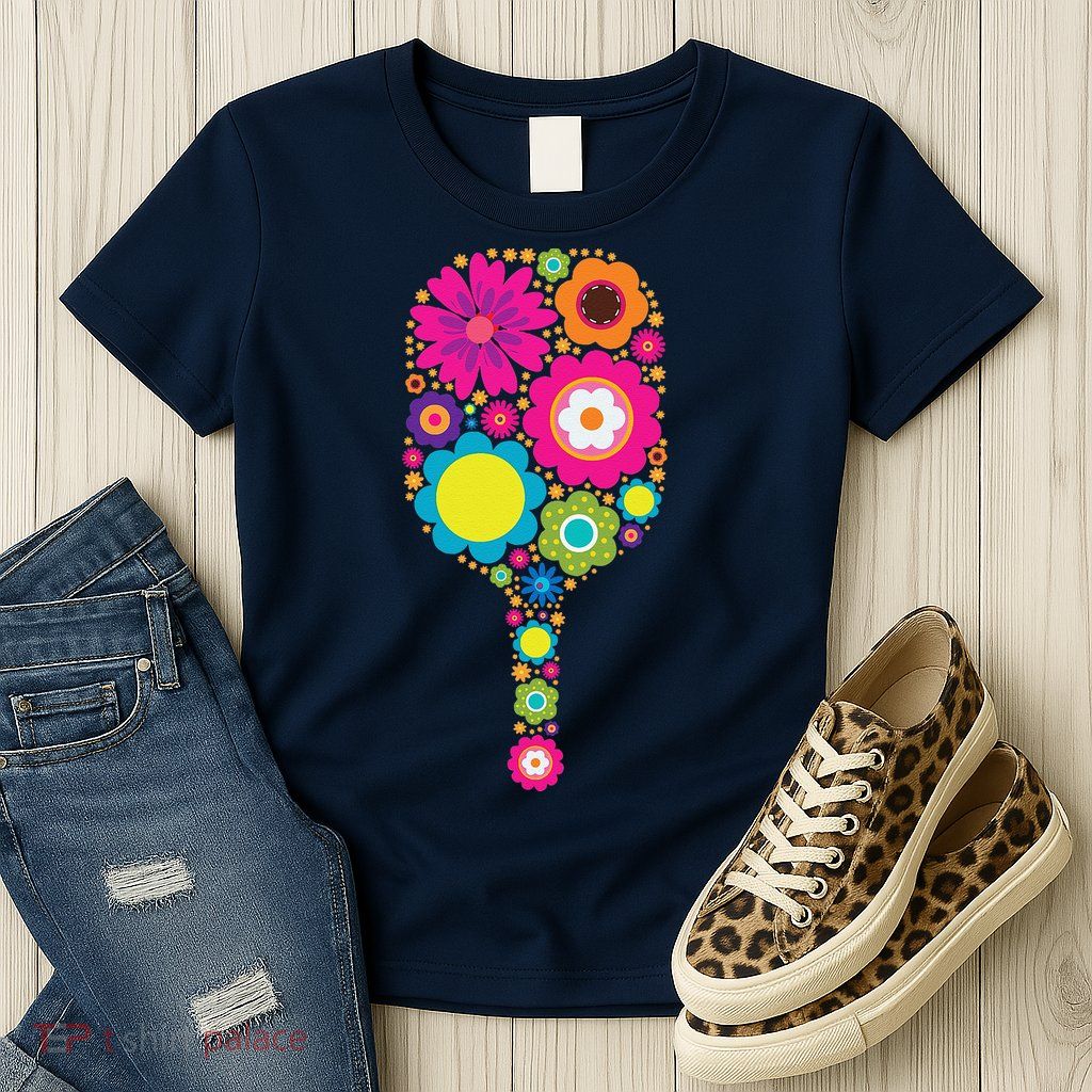 Pickleball Sports Racquet Racket Paddle Flowers Womens T-Shirt