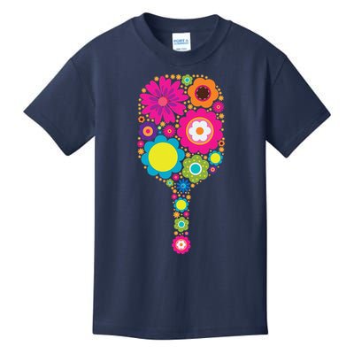 Pickleball Sports Racquet Racket Paddle Flowers Kids T-Shirt