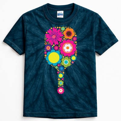 Pickleball Sports Racquet Racket Paddle Flowers Kids Tie-Dye T-Shirt