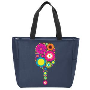 Pickleball Sports Racquet Racket Paddle Flowers Zip Tote Bag