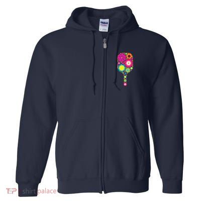 Pickleball Sports Racquet Racket Paddle Flowers Full Zip Hoodie