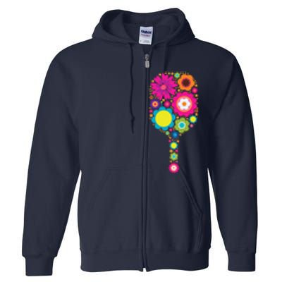 Pickleball Sports Racquet Racket Paddle Flowers Full Zip Hoodie