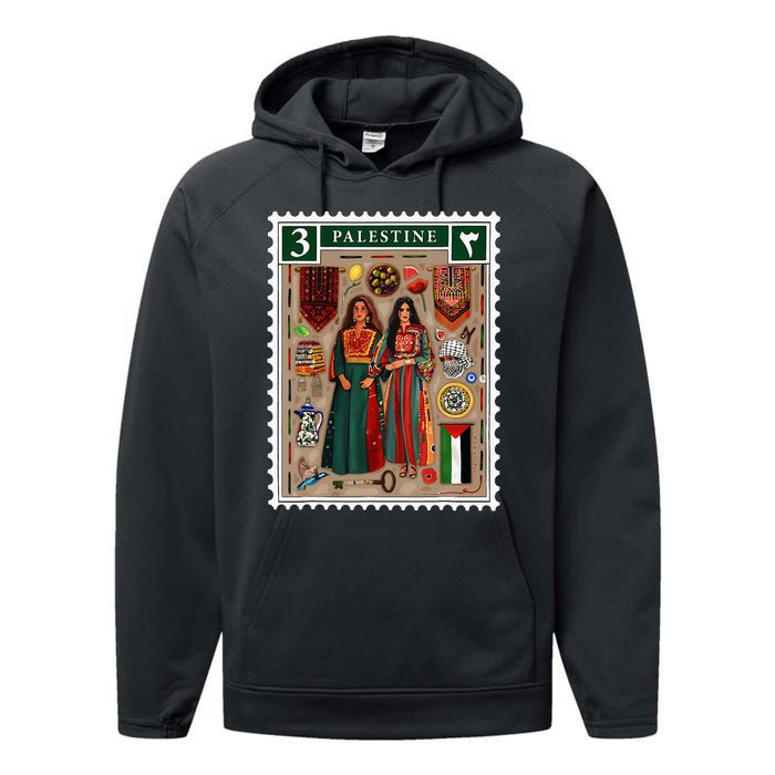 Palestine Stamp Retro Palestine Women Palestinian Flag Gaza Performance Fleece Hoodie