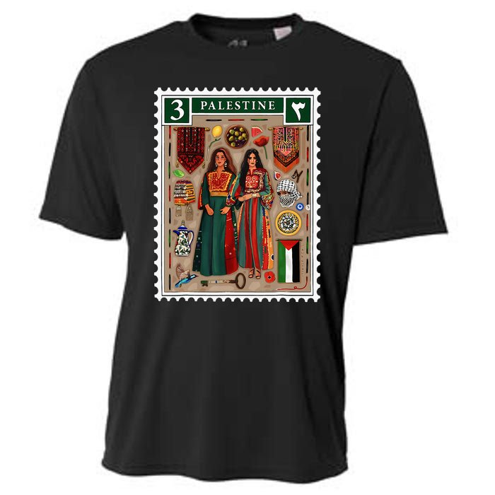 Palestine Stamp Retro Palestine Women Palestinian Flag Gaza Cooling Performance Crew T-Shirt