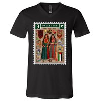 Palestine Stamp Retro Palestine Women Palestinian Flag Gaza V-Neck T-Shirt