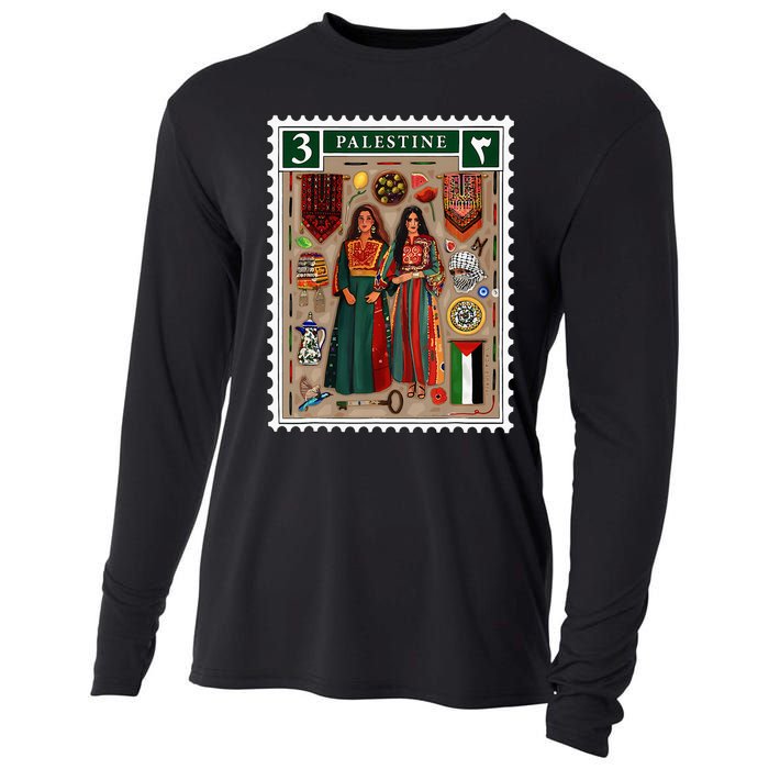 Palestine Stamp Retro Palestine Women Palestinian Flag Gaza Cooling Performance Long Sleeve Crew