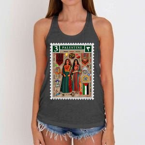 Palestine Stamp Retro Palestine Women Palestinian Flag Gaza Women's Knotted Racerback Tank