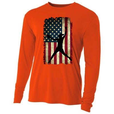 Pitcher Softball Stuff Usa Flag Cute Gift Softballism Gift Cooling Performance Long Sleeve Crew