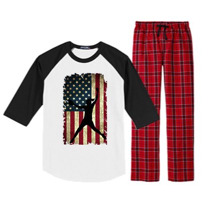 Pitcher Softball Stuff Usa Flag Cute Gift Softballism Gift Raglan Sleeve Pajama Set