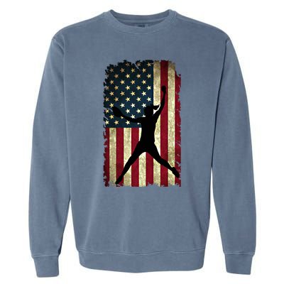 Pitcher Softball Stuff Usa Flag Cute Gift Softballism Gift Garment-Dyed Sweatshirt