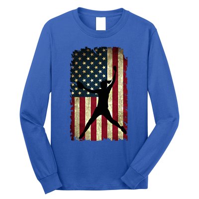 Pitcher Softball Stuff Usa Flag Cute Gift Softballism Gift Long Sleeve Shirt