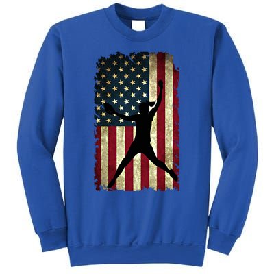 Pitcher Softball Stuff Usa Flag Cute Gift Softballism Gift Sweatshirt