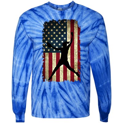 Pitcher Softball Stuff Usa Flag Cute Gift Softballism Gift Tie-Dye Long Sleeve Shirt