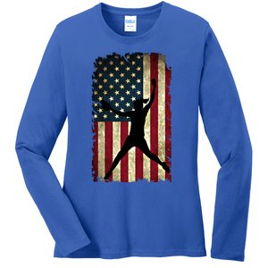 Pitcher Softball Stuff Usa Flag Cute Gift Softballism Gift Ladies Long Sleeve Shirt