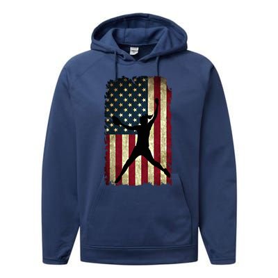 Pitcher Softball Stuff Usa Flag Cute Gift Softballism Gift Performance Fleece Hoodie