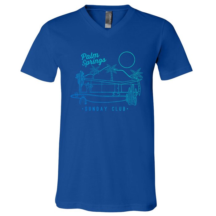 Palm Springs Sunday Club Simple Line Drawing Gift V-Neck T-Shirt