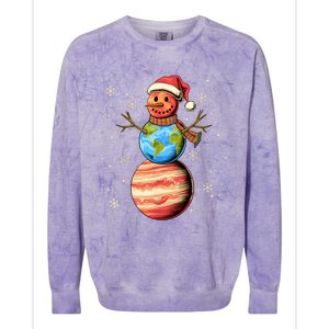 Planets Snowman Space Funny Christmas Astronomy Colorblast Crewneck Sweatshirt