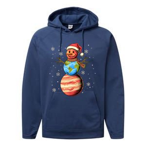 Planets Snowman Space Funny Christmas Astronomy Performance Fleece Hoodie