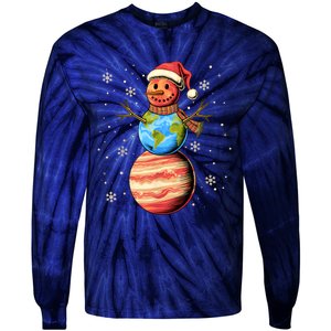 Planets Snowman Space Funny Christmas Astronomy Tie-Dye Long Sleeve Shirt