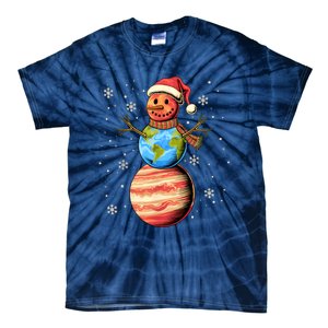 Planets Snowman Space Funny Christmas Astronomy Tie-Dye T-Shirt