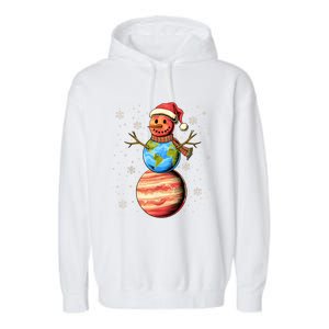 Planets Snowman Space Funny Christmas Astronomy Garment-Dyed Fleece Hoodie