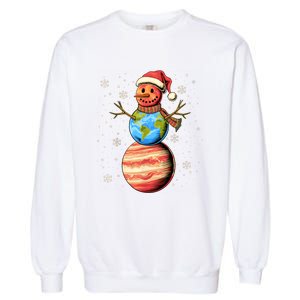 Planets Snowman Space Funny Christmas Astronomy Garment-Dyed Sweatshirt