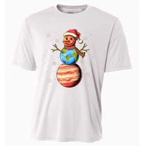 Planets Snowman Space Funny Christmas Astronomy Cooling Performance Crew T-Shirt