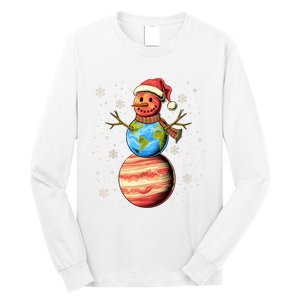 Planets Snowman Space Funny Christmas Astronomy Long Sleeve Shirt