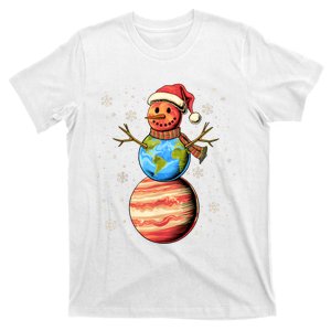 Planets Snowman Space Funny Christmas Astronomy T-Shirt