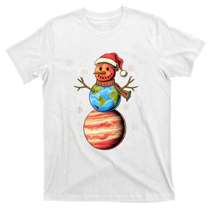 Planets Snowman Space Funny Christmas Astronomy T-Shirt