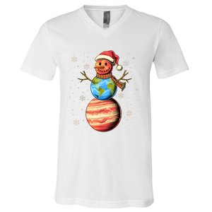 Planets Snowman Space Funny Christmas Astronomy V-Neck T-Shirt