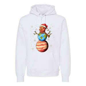 Planets Snowman Space Funny Christmas Astronomy Premium Hoodie