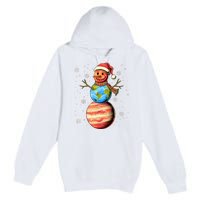 Planets Snowman Space Funny Christmas Astronomy Premium Pullover Hoodie