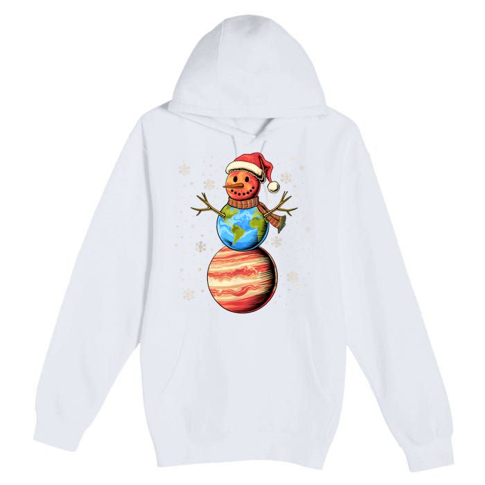 Planets Snowman Space Funny Christmas Astronomy Premium Pullover Hoodie