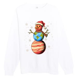 Planets Snowman Space Funny Christmas Astronomy Premium Crewneck Sweatshirt