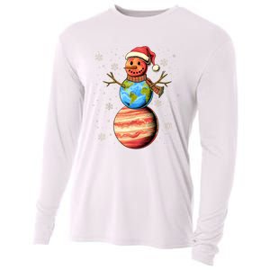 Planets Snowman Space Funny Christmas Astronomy Cooling Performance Long Sleeve Crew