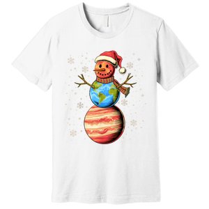 Planets Snowman Space Funny Christmas Astronomy Premium T-Shirt