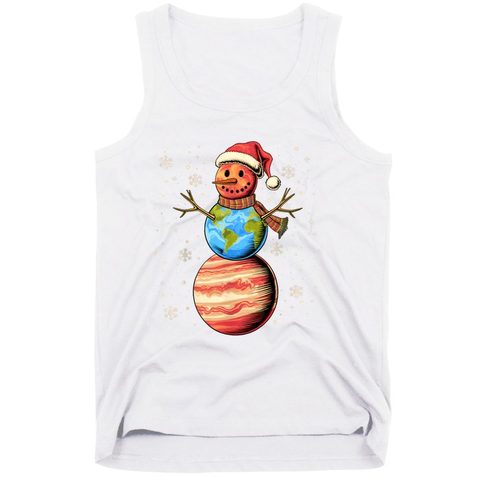 Planets Snowman Space Funny Christmas Astronomy Tank Top